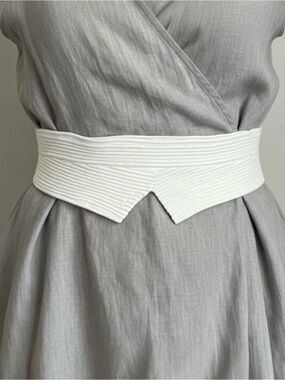 Vintage 80s Wide Leather Obi Belt White Textured Made in France Statement Sz S/M